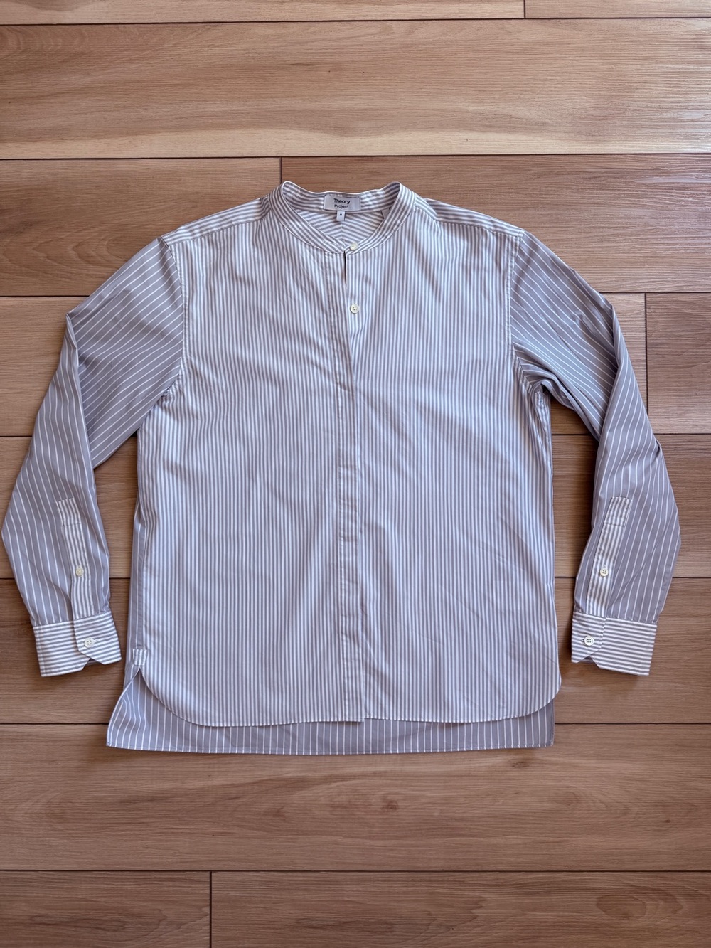 Theory Striped Band Collared Preppy Shirt Medium - Picture 2 of 10